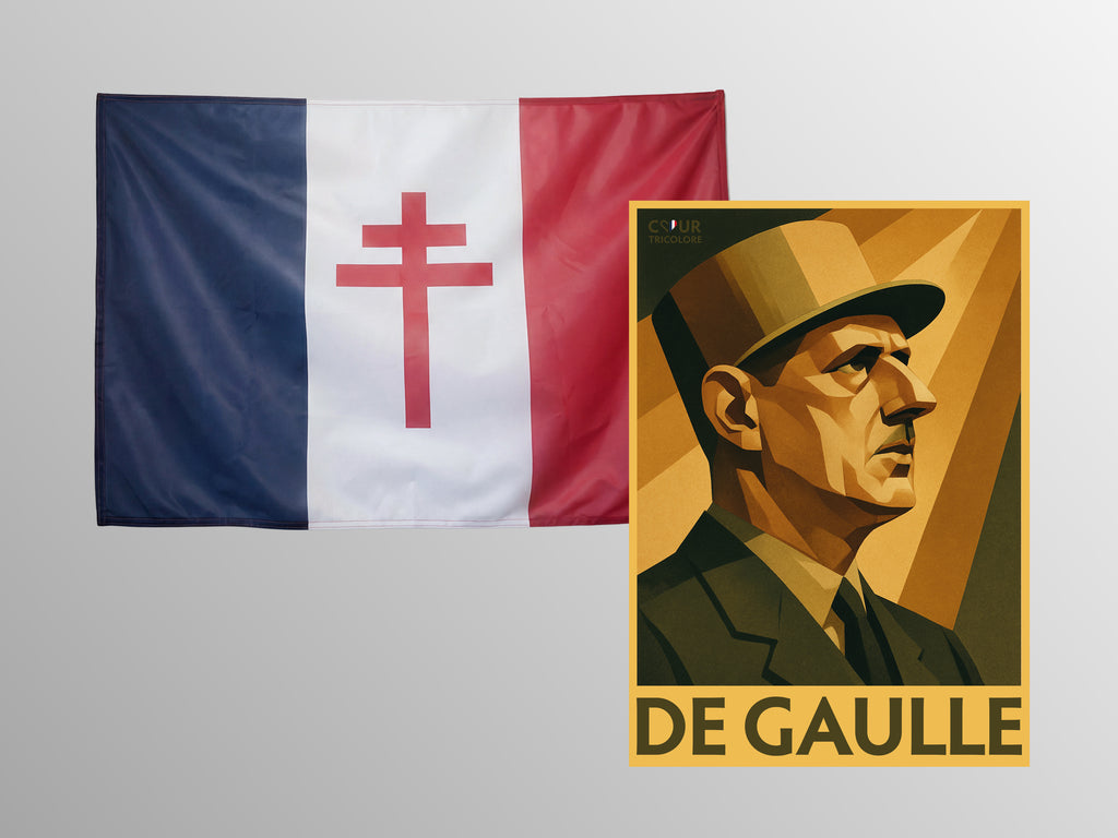 Affiche De Gaulle + Drapeau France libre fabriqué en France